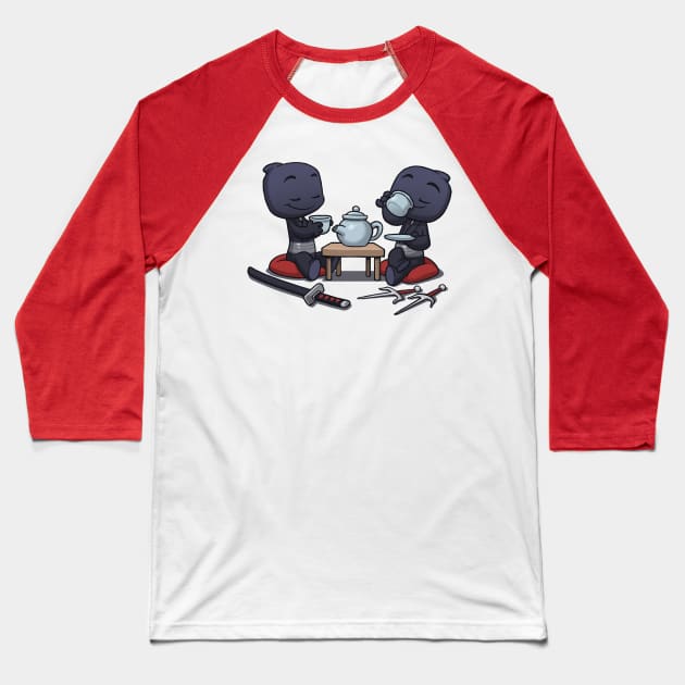 Ninja Tea Time Baseball T-Shirt by Dooomcat